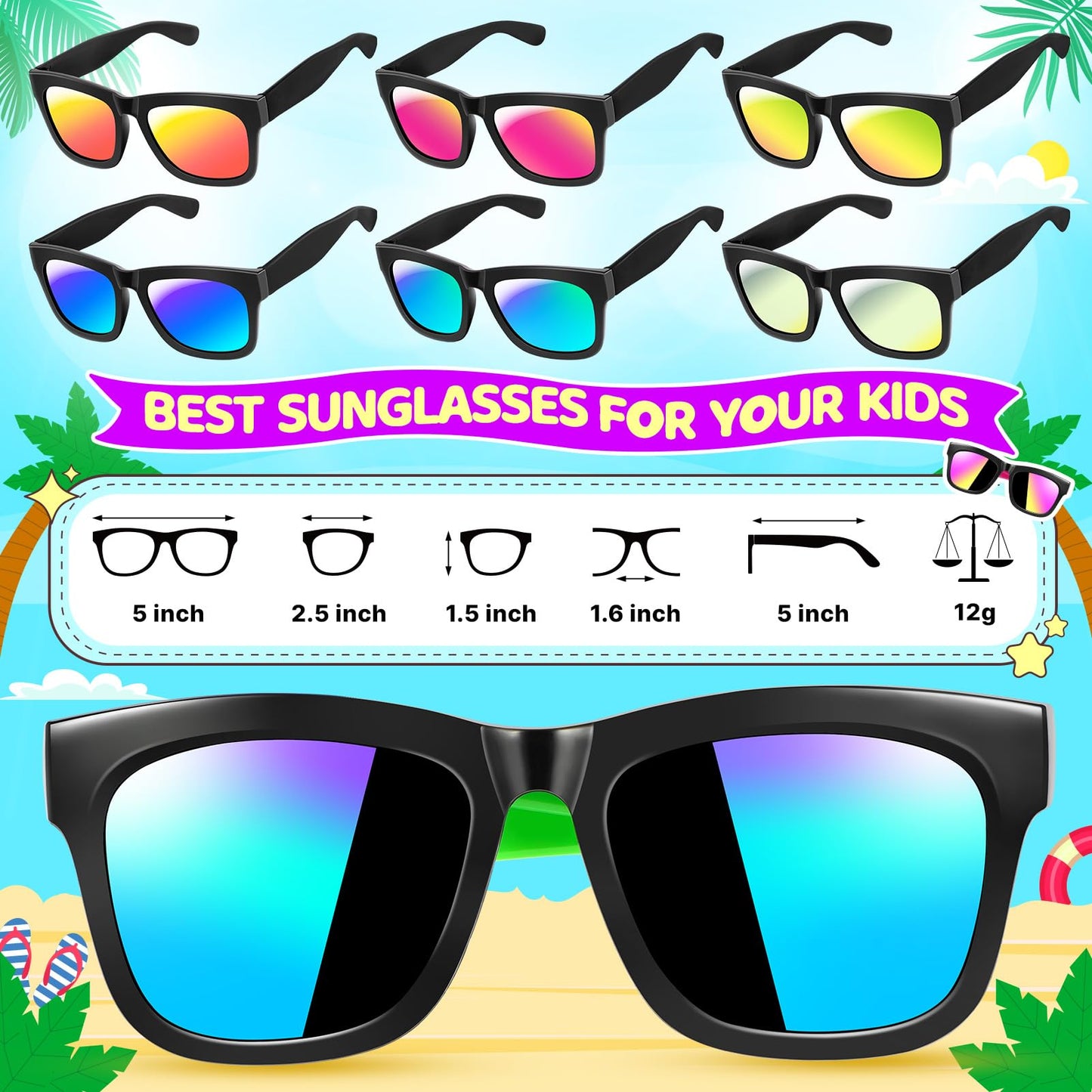 Kids Sunglasses Bulk, 12/24 Pack Party Favors Sunglasses For Kids, Neon Kids Sunglasses Party Favors For Pool Party Beach Party Birthday Graduation Party Supplies, Kids Party Favors Goodie Bags