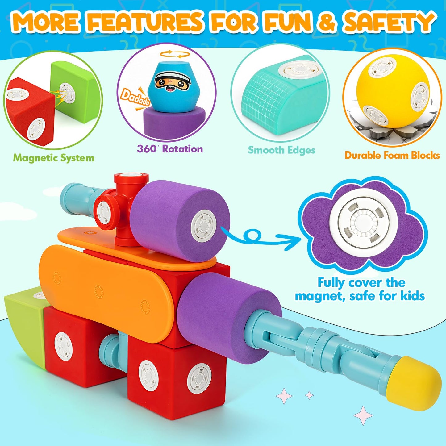 Hodurgyi 35 Pcs Magnetic Foam Blocks For Kids, Large Magnetic Building Blocks For Toddlers 3+, Kids Bath Toys And Preschool Stem