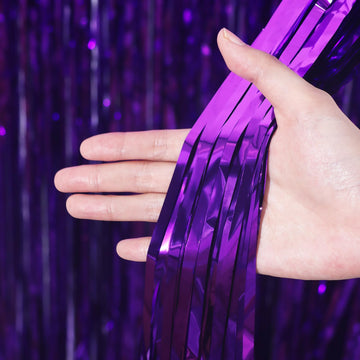 Voircoloria 3 Pack 3.3 x 6.6 ft Purple Foil Fringe Backdrop Curtains, Tinsel Streamers Party Decorations, Fringe Backdrop for Bi