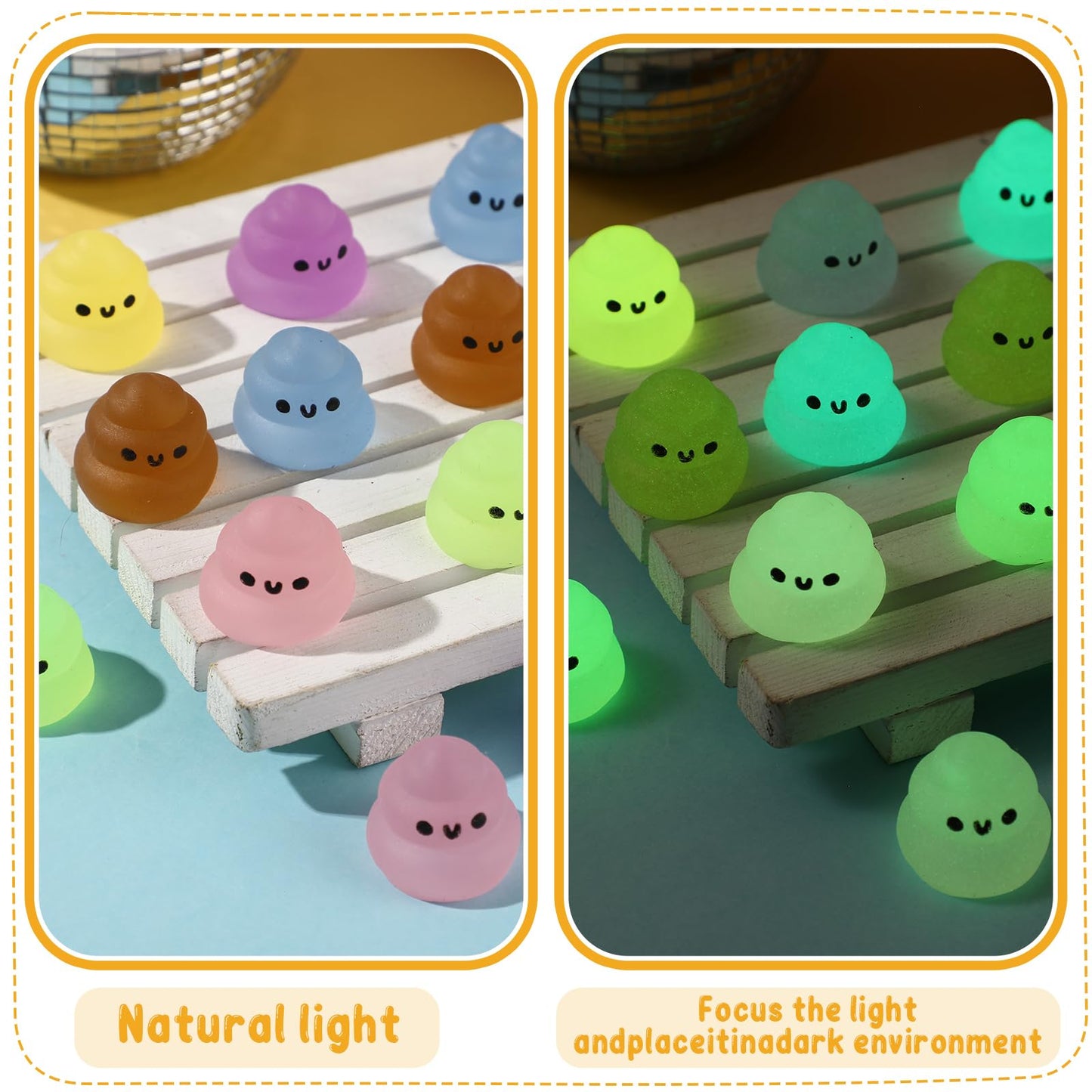 Wettarn 30 Sets Emotional Luminous Stool Stress Ball Gifts Bulk Christmas Appreciation Gift Cute Positive Stool Squeeze Inspirat