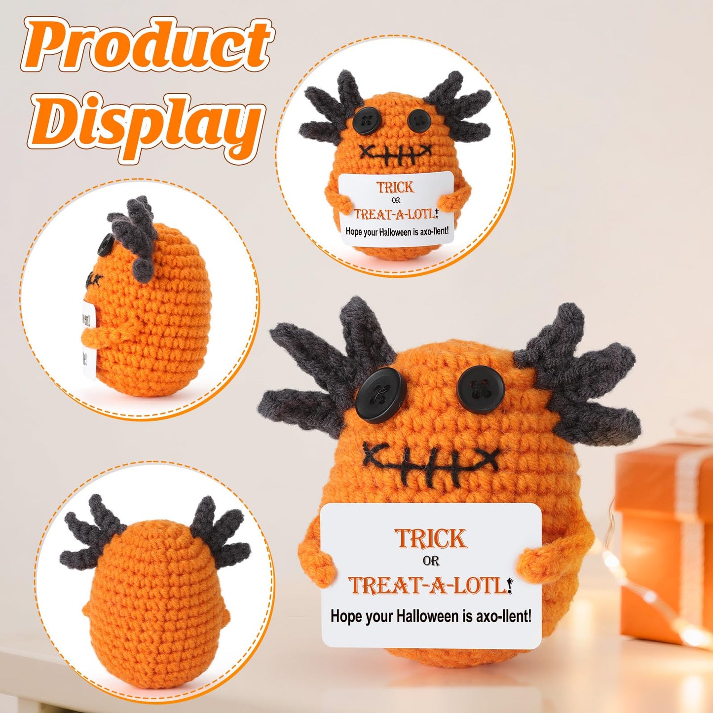 WEYON Halloween  Non Candy  Crochet Axolotl D?cor Gifts for Kids  Trick or Treat Halloween Toy Gifts for Teens  Goodie Bag Stuffers in Treat Bag & Boo Basket