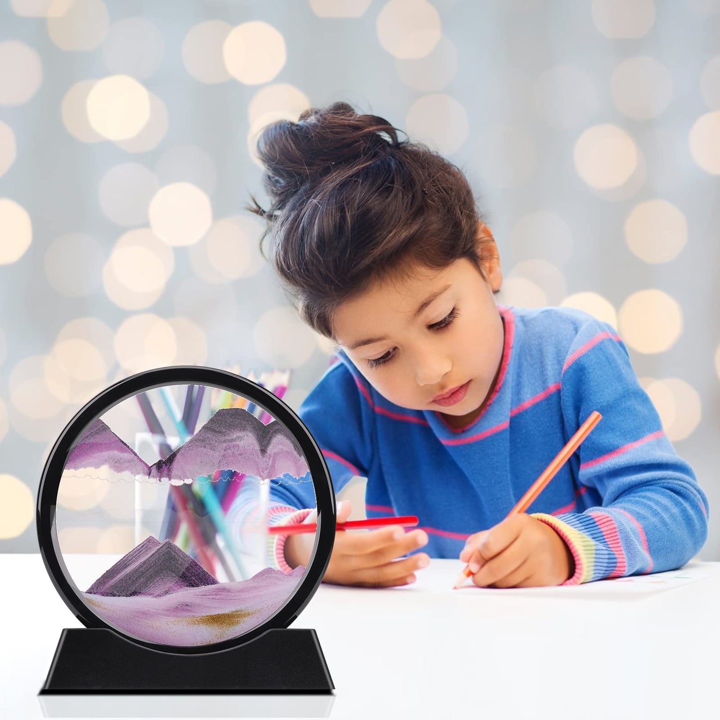 Xinbaohong Moving Sand Art Picture,Liquid Motion 3D Deep Sea Sandscape In Motion Display Flowing Sand Frame Relaxing Desktop Home Office Work Decor(10 Inch) (Purple)