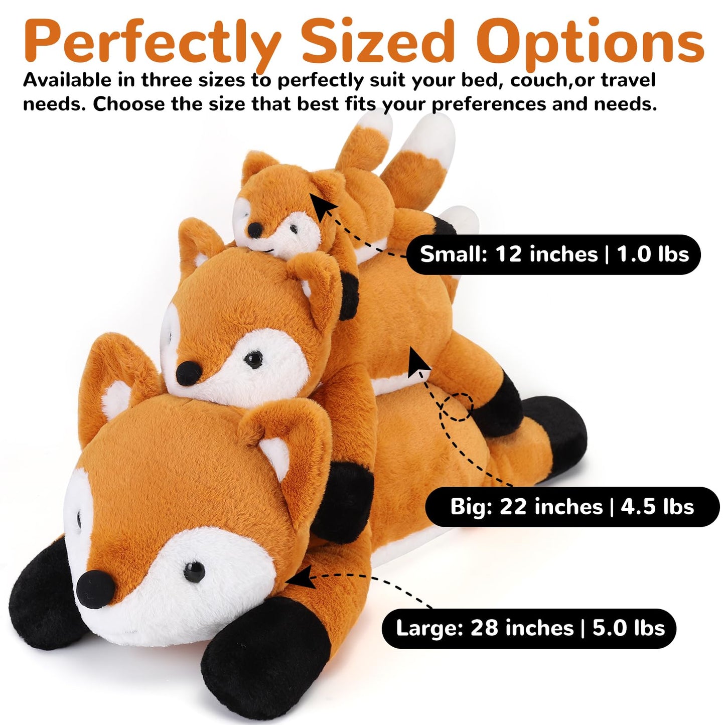 gnomantic Fox Weighted Stuffed Animal - 12 Inch Plush Toy, 1.0 lbs Cotton Pillow, Cute Gift for Kids & Adults