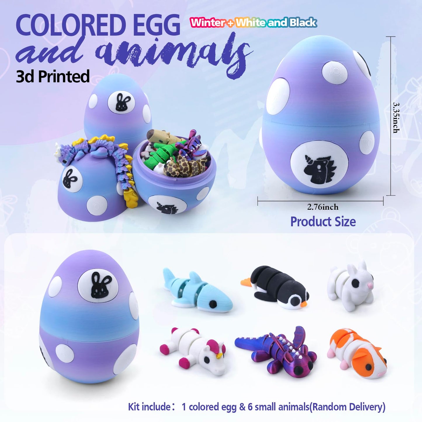HyBaiS Mystery Mini 3D Printed Articulated Animal Figurines Set with Egg Little Cute Animals Pocket Pet 3D Animals Toys 3D Printed Miniature Figurines Gifts(Unicorn&Rabbit)