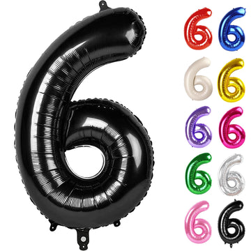 Black Number 6 Balloon 40 Inch, 6 Balloon Number, 6Th Birthday Decorations, Black Party Supplies For Boys Girls