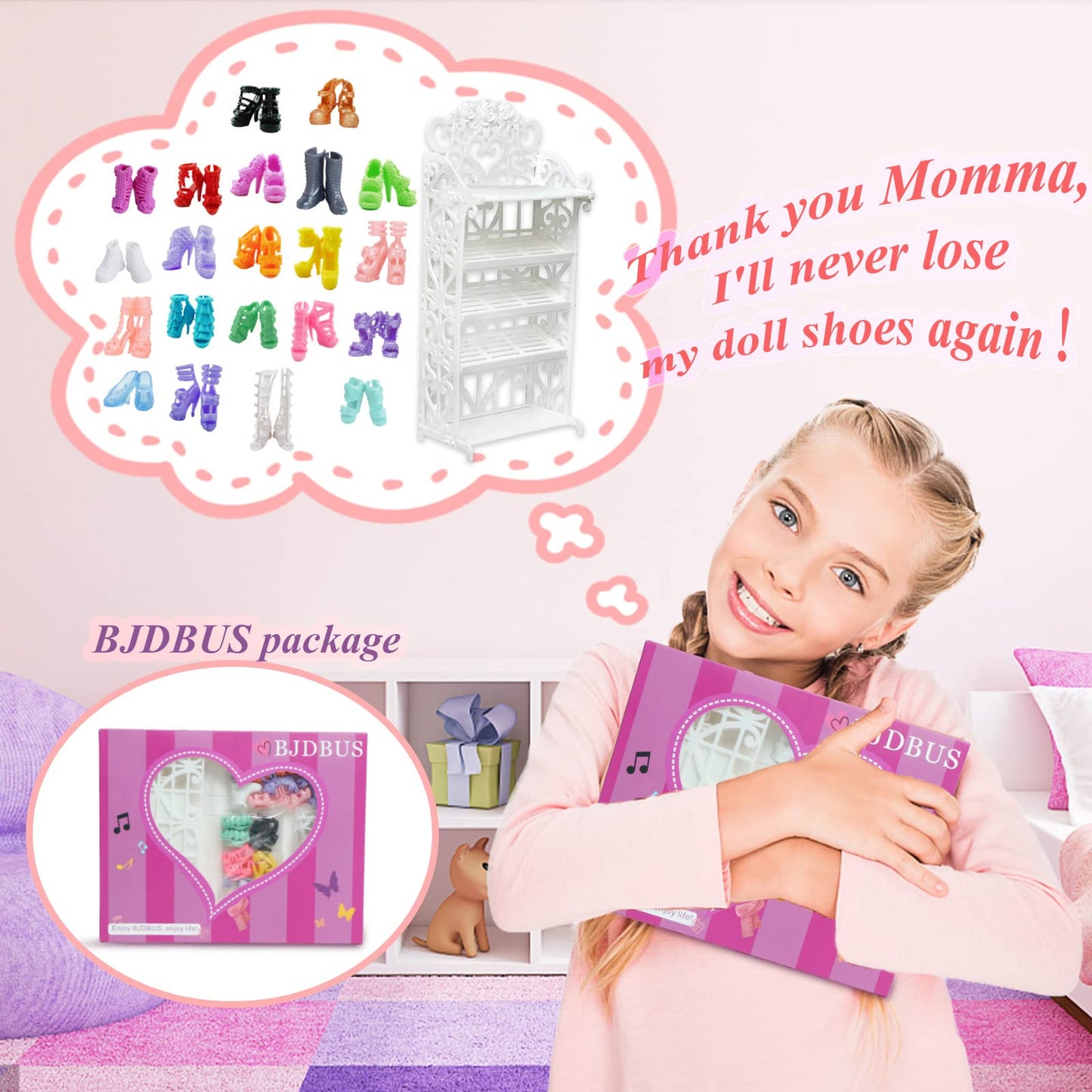 Bjdbus 1 Doll Shoes Rack Shelf + 20 Pairs Shoes Set Accessories High Heel Boots Sandals Assorted Furniture For 11.5 Inch Girl Doll