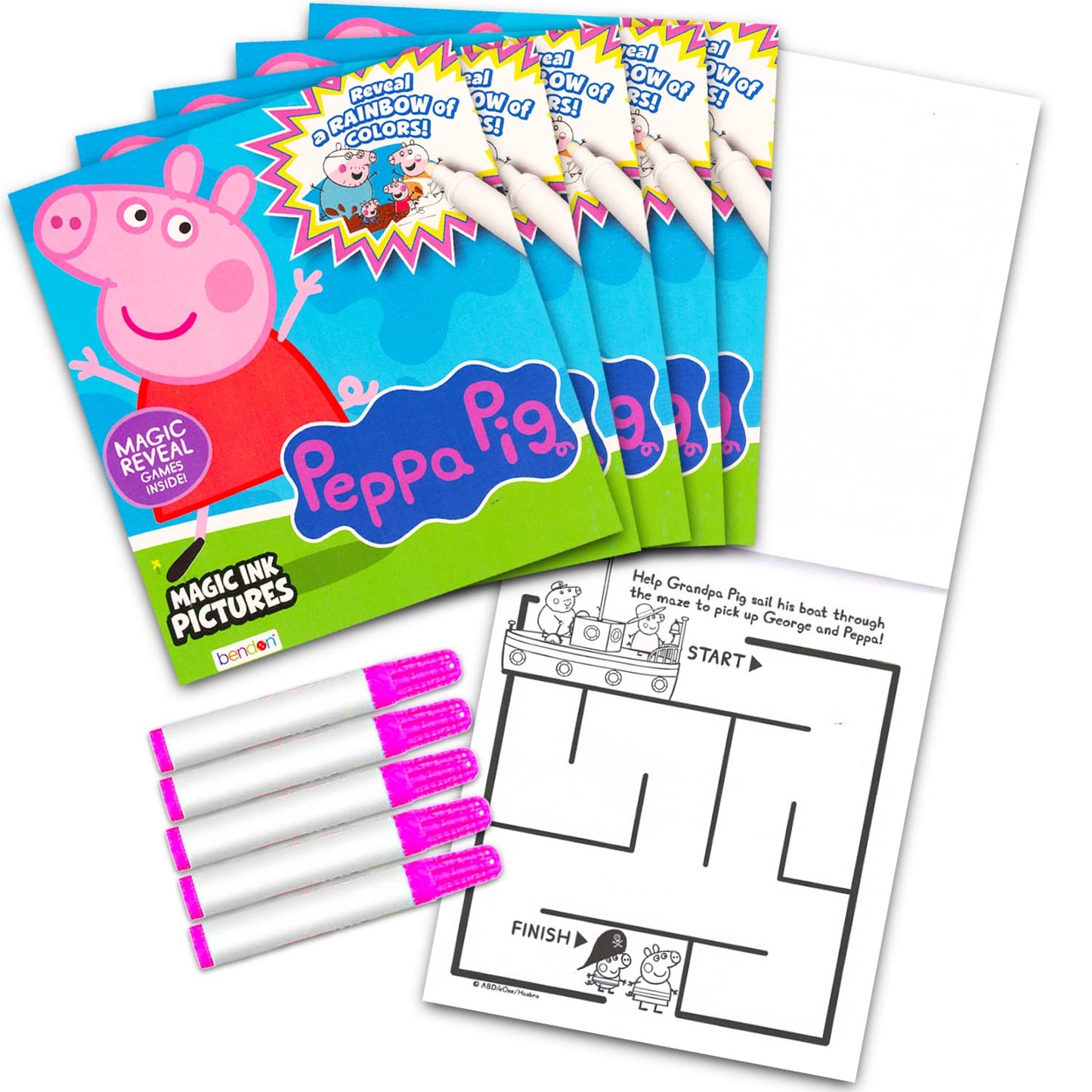 Bendon Peppa Pig Coloring Book Set - 6 Pack No Mess Books with Stickers, Ideal Party Favors for Kids