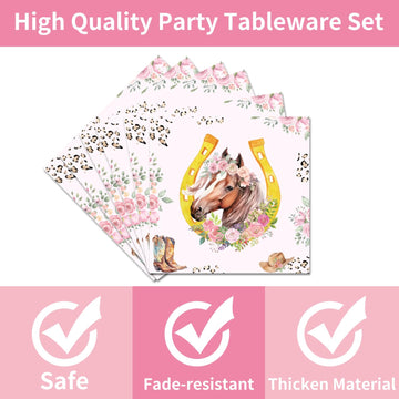 Horse Birthday Party Supplies Tableware - 96 Pcs Cowgirl Birthday Party Decorations, Horse Themed Party Paper Plates And Napkins