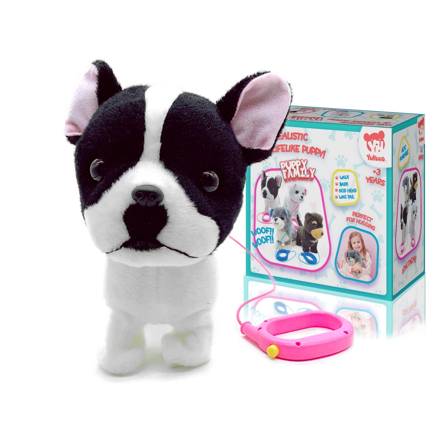 Yh Yuhung Walking French Bulldog Puppy Stuffed Animal With Remote Control Leash, Walking And Barking Bulldog On Leash Toy, Electronic Dog Toy For Kids Age 3-5