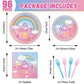 96 Pcs On Cloud 9 Birthday Decorations For Girls On Cloud 9 Party Plates And Napkins Supplies 9Th Birthdaytableware Set Rainbow