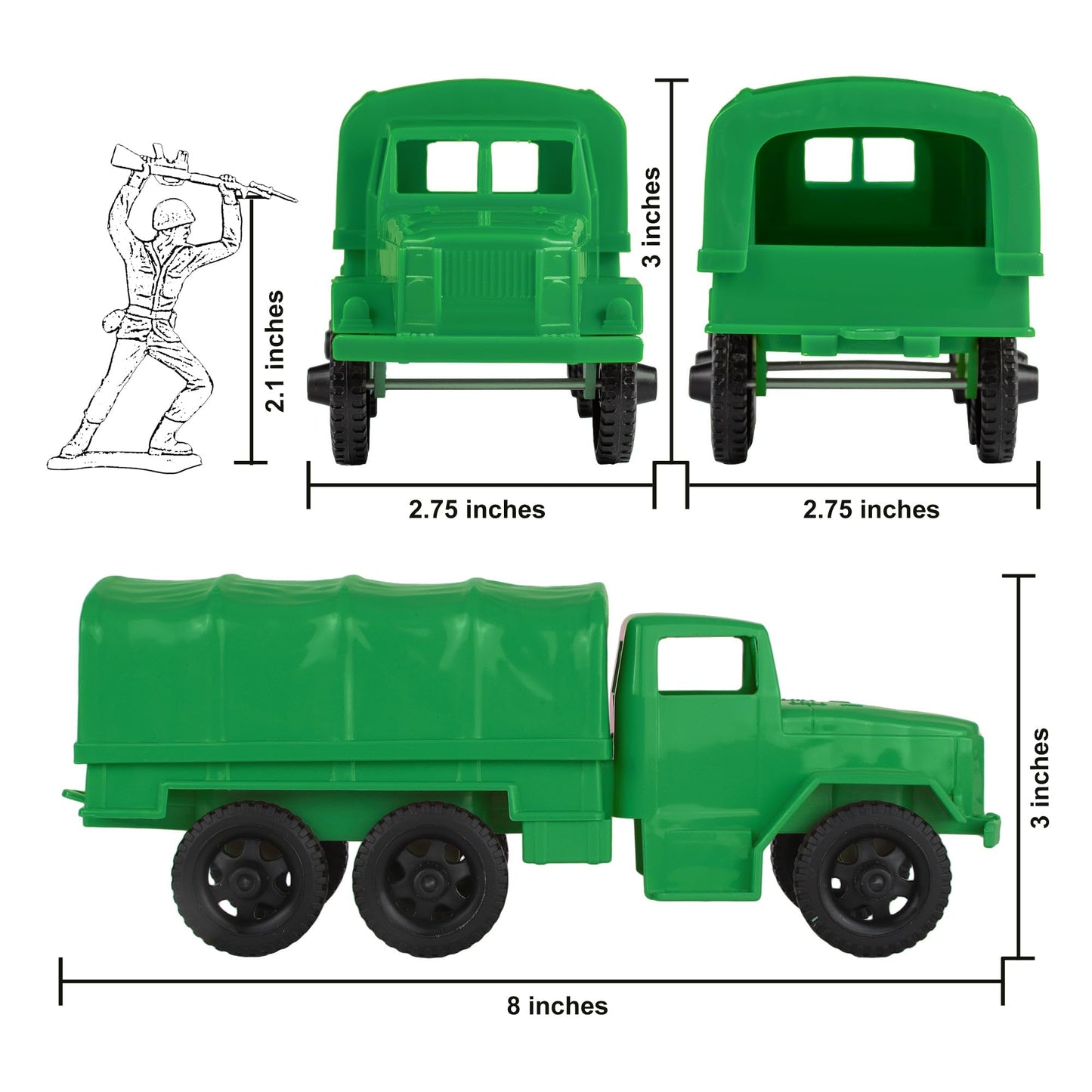 TimMee Plastic Army Men Trucks - Green M34 Deuce and a Half Cargo Vehicles US Made