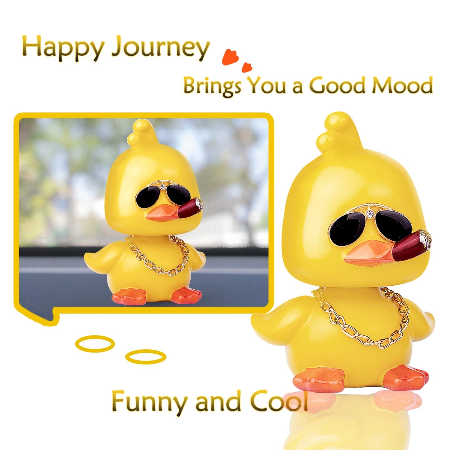 Mumyer Cool Yellow Duck Car Ornaments Funny Duck Car Toy Dashboard Decorations Shaking Head Doll For Car Auto Interior Decor Acc