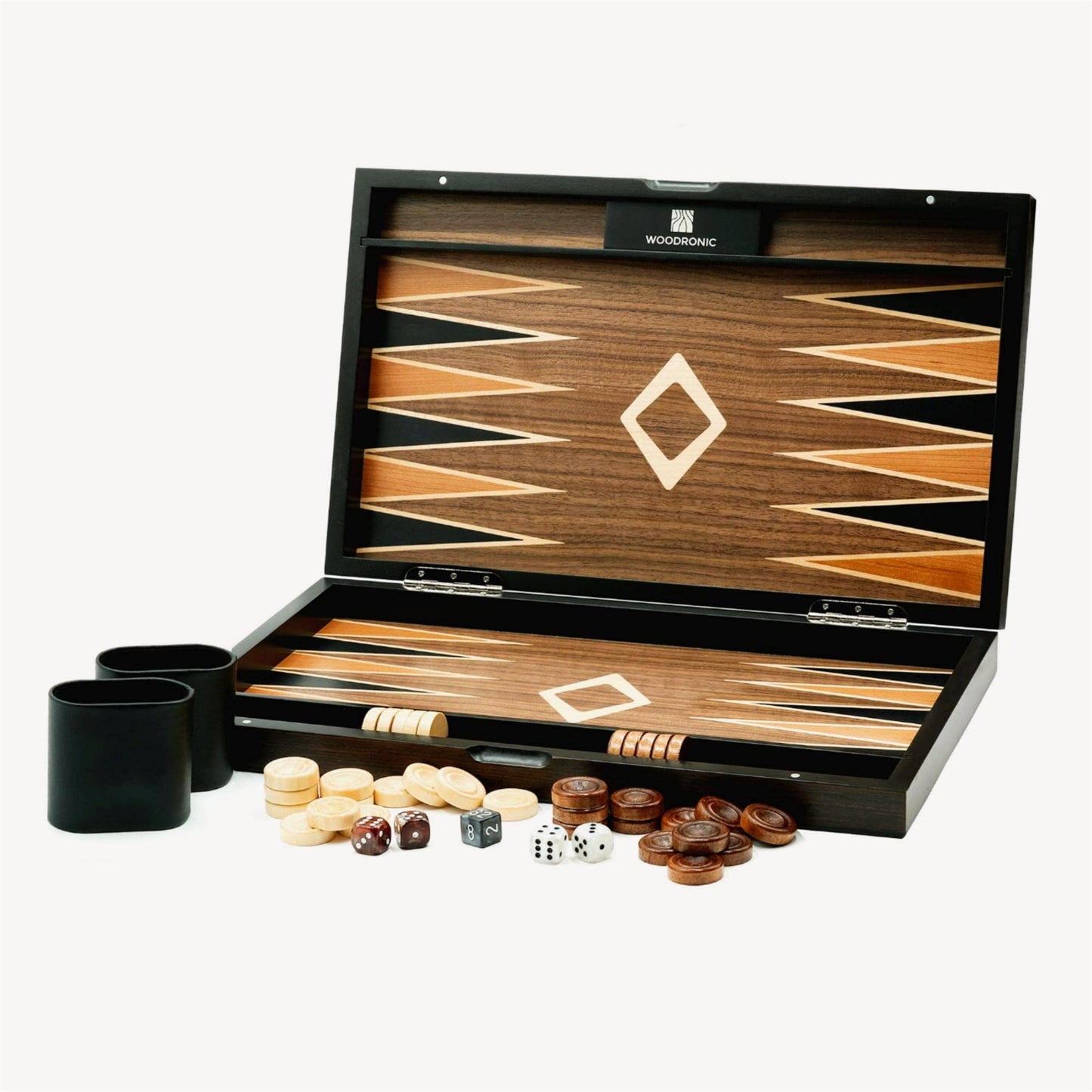 Woodronic 17' Wooden Backgammon Set For Adults, Folding Classic Board Game, Best Strategy Game And Smart Game Of Tactics, Walnut Mahogany Case