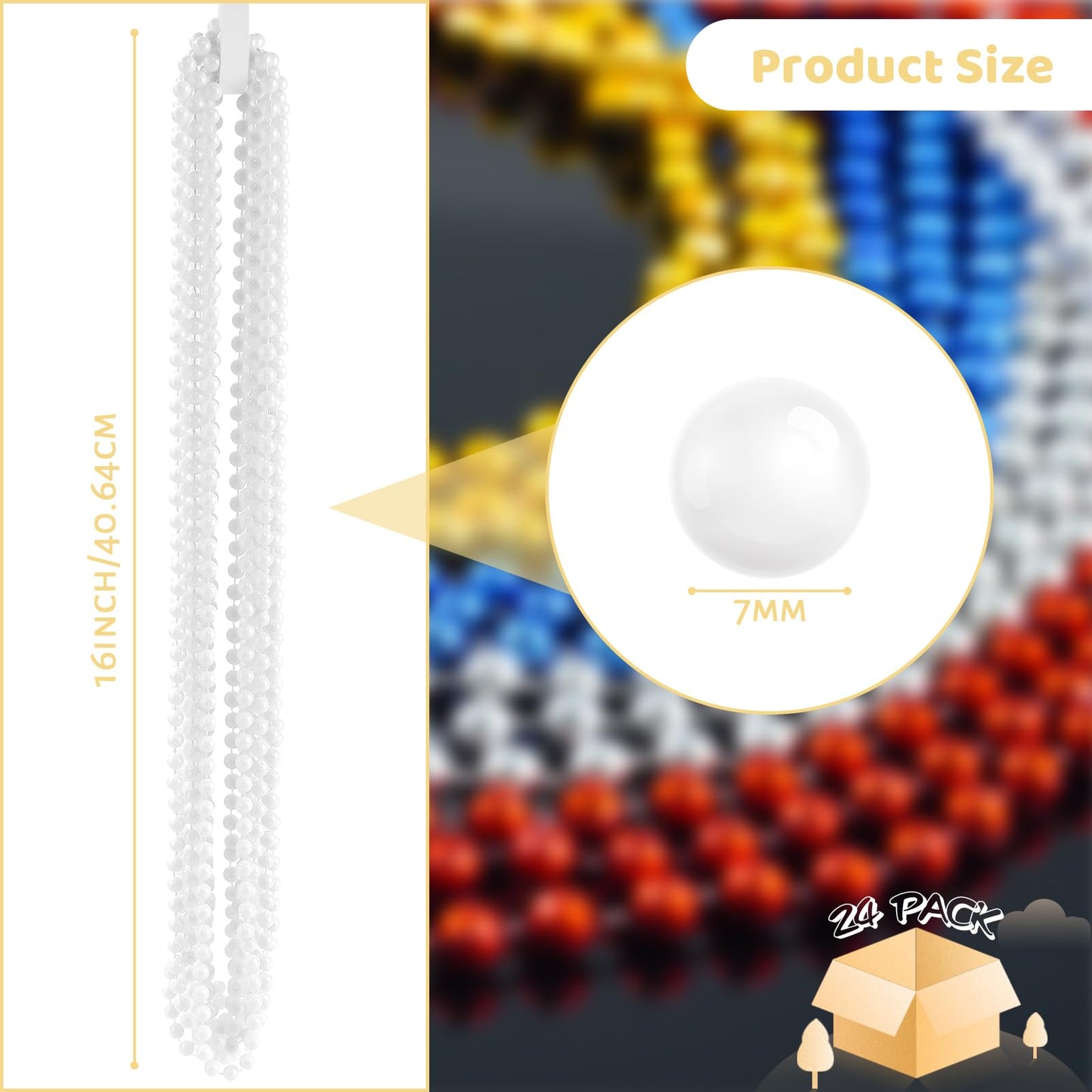 SHAOQINLIN 24 Pcs White Bead Necklaces, 33 Inch 7 mm 4th of July Beads Necklace Mardi Gras Round Party Beaded Necklaces Bulk for