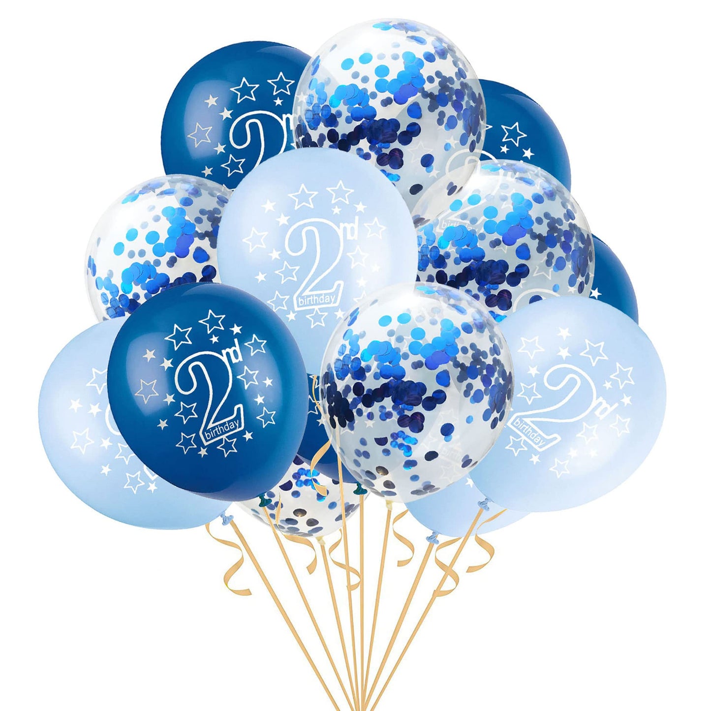 Shuntai Second Birthday Balloons Blue 2Nd Happy Birthday Party Decorations Blue Latex Confetti Balloon For 2 Years Old Themes Bi