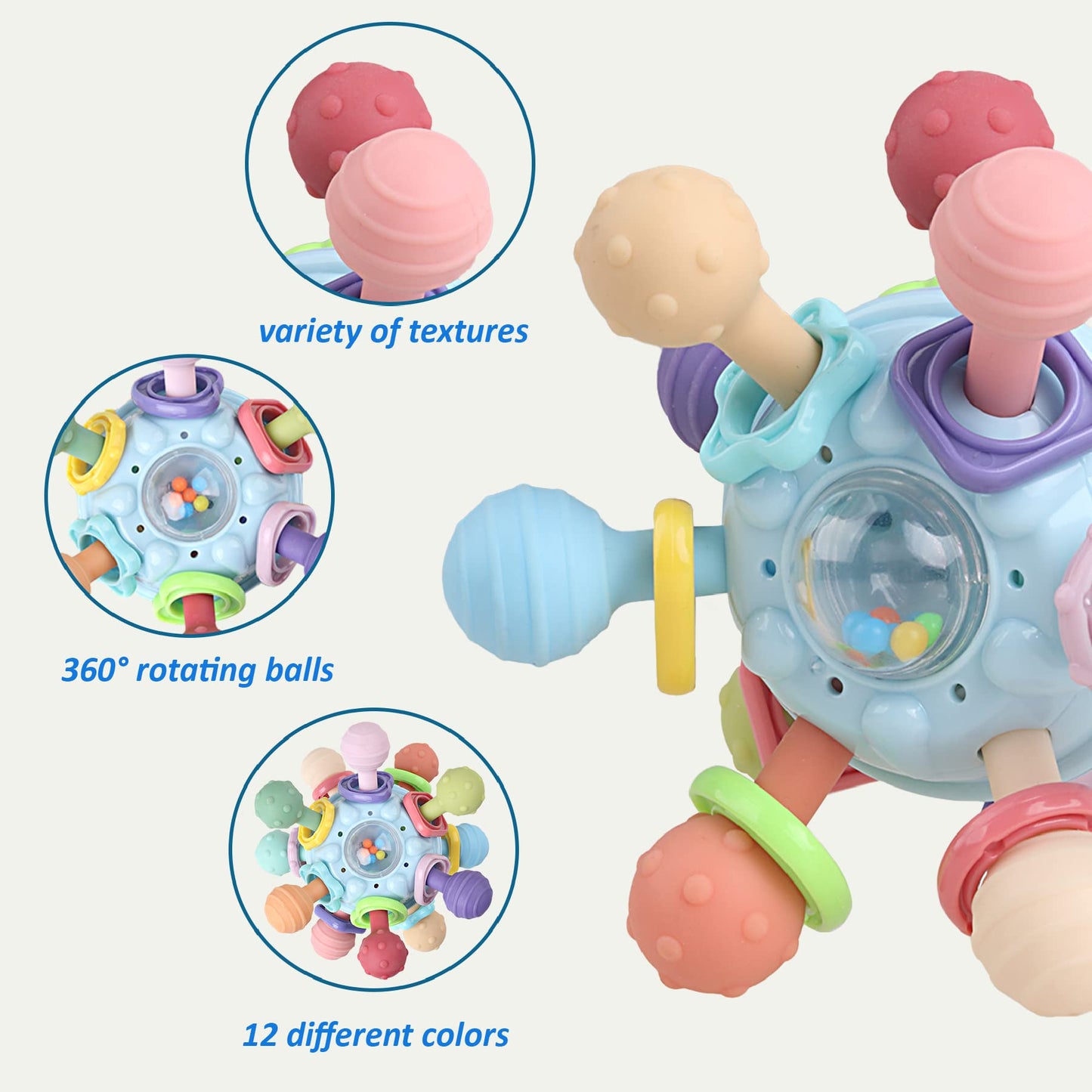 Anzimo Baby Sensory Teething Toys - Baby Teethers Montessori Toys - Gifts For Infant Newborn Boys Girls 0 3 6 9 12 18 Months 1 O
