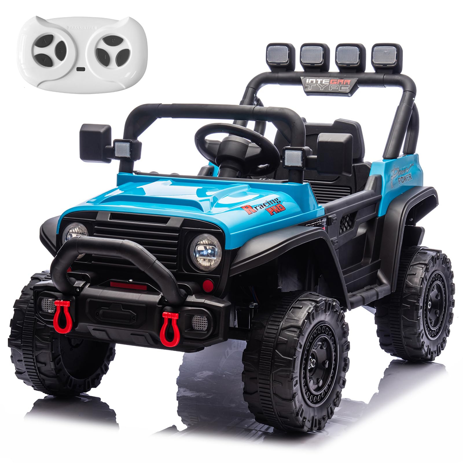 RunFast 12v Kids Ride on Car with Parent Remote Control Electric Ride on Toys for Kids 3-5 3.7mph Max Speed Battery Powered Large Seat with Safety Belt Aux Port Gift for Boy&Girl(Blue  12V)