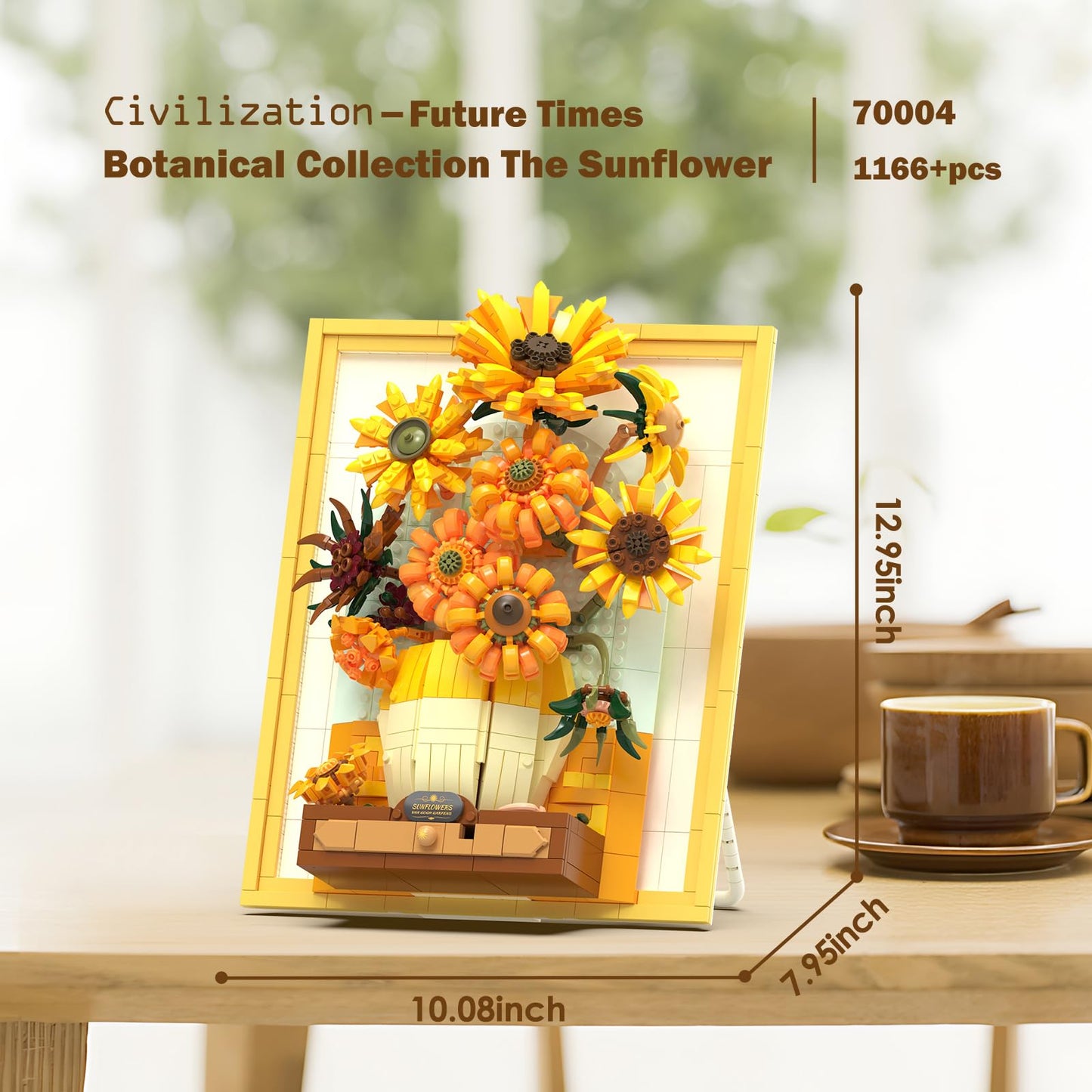 JMBricklayer Flowers Sunflower Building Sets for mature-themed with Lights 70004  Van Gogh Wall Art Crafts Ideas Flower Bouquet  Painting Frame Room Decor  Thanksgiving Christmas Birthday Gifts for Women Girl