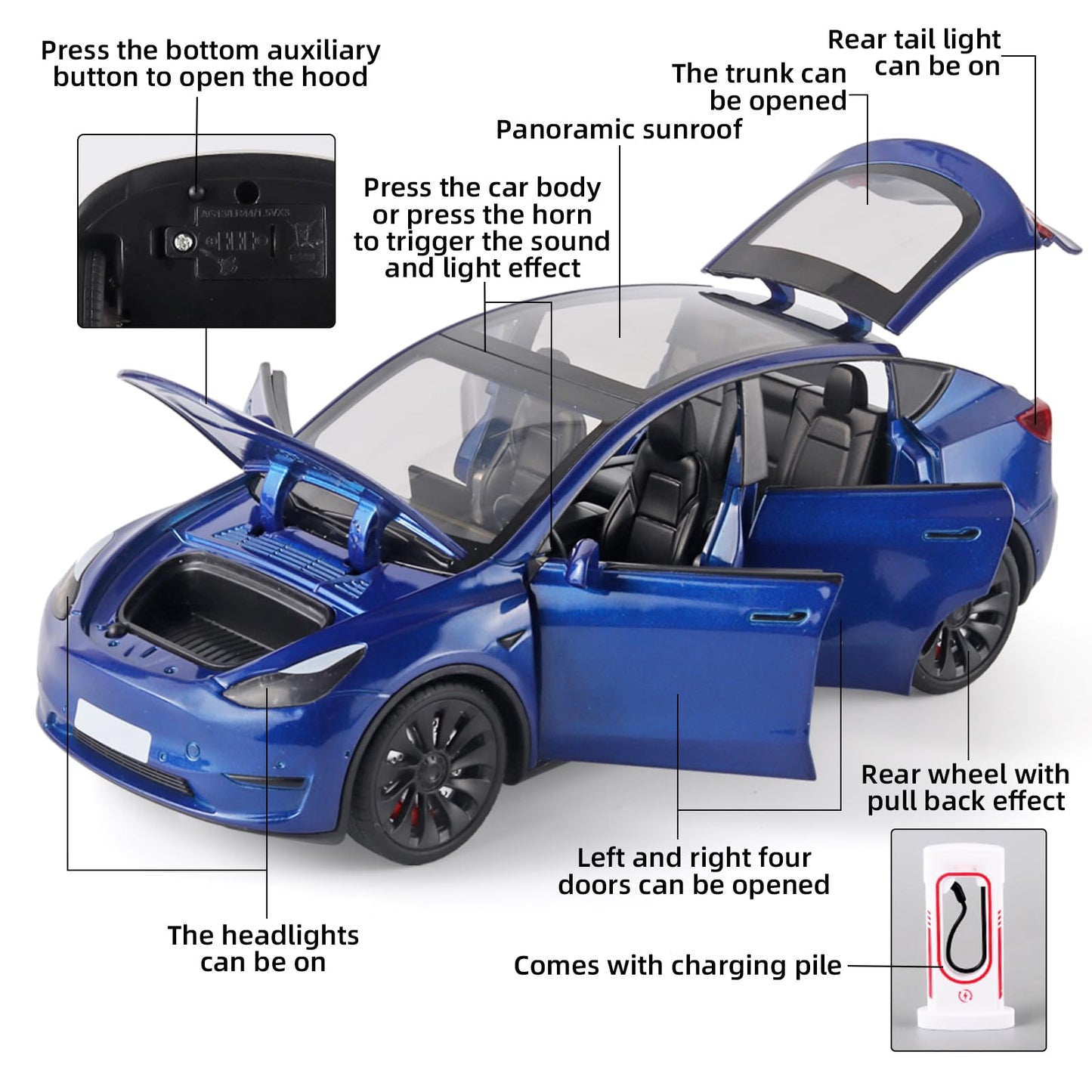 Oanmyjjo Toy Cars Y 1/24 Zinc Alloy Diecast Metal Model Car, Pull Back Toy Model With Light And Music, Suitable For Children Age