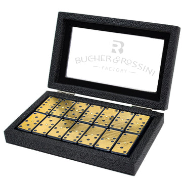 Bucher&Rossini Metal Surface Dominoes Set Double 6 For Adults And Kids - Claasic 28Pieces Gold Metal Surface Domino'S Game Set I