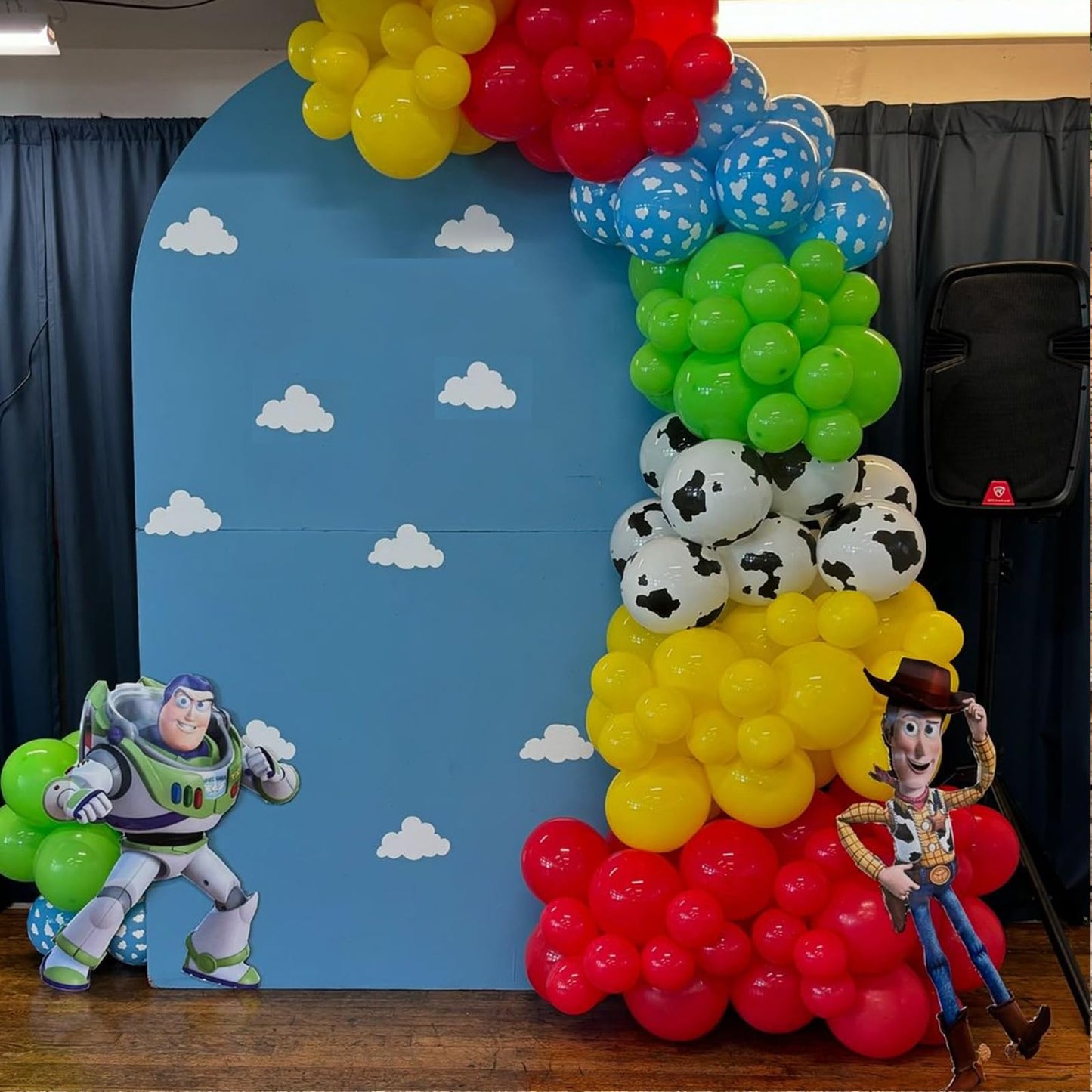 Toy Inspired Story Balloons, 67Pcs 12 Inch Cow Pattern Cloud Yellow Red Blue Green Latex Balloons For Kids Boys Girls Inspired S