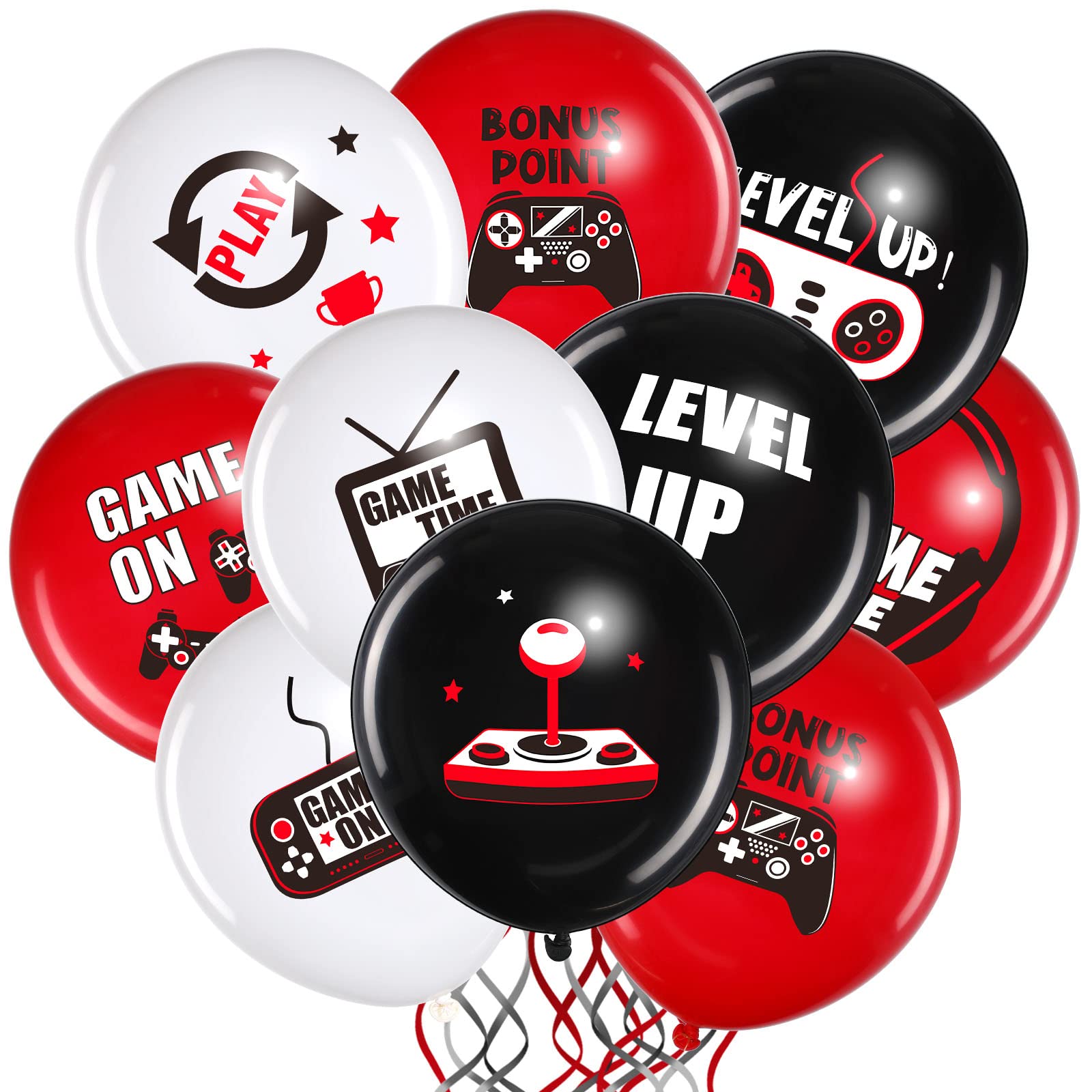 Aoriher Video Game Party Birthday Balloons Set Gaming Black Latex Theme Balloons Decorations For Teens Player Birthday Party Supplies, 36 Pieces(Red, Black, White)