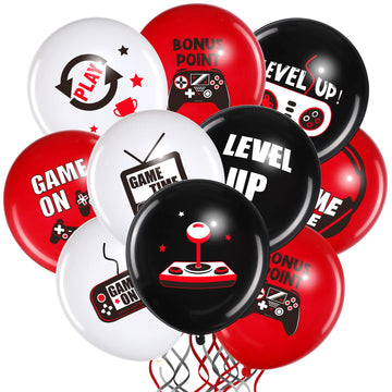 Aoriher Video Game Party Birthday Balloons Set Gaming Black Latex Theme Balloons Decorations For Teens Player Birthday Party Supplies, 36 Pieces(Red, Black, White)