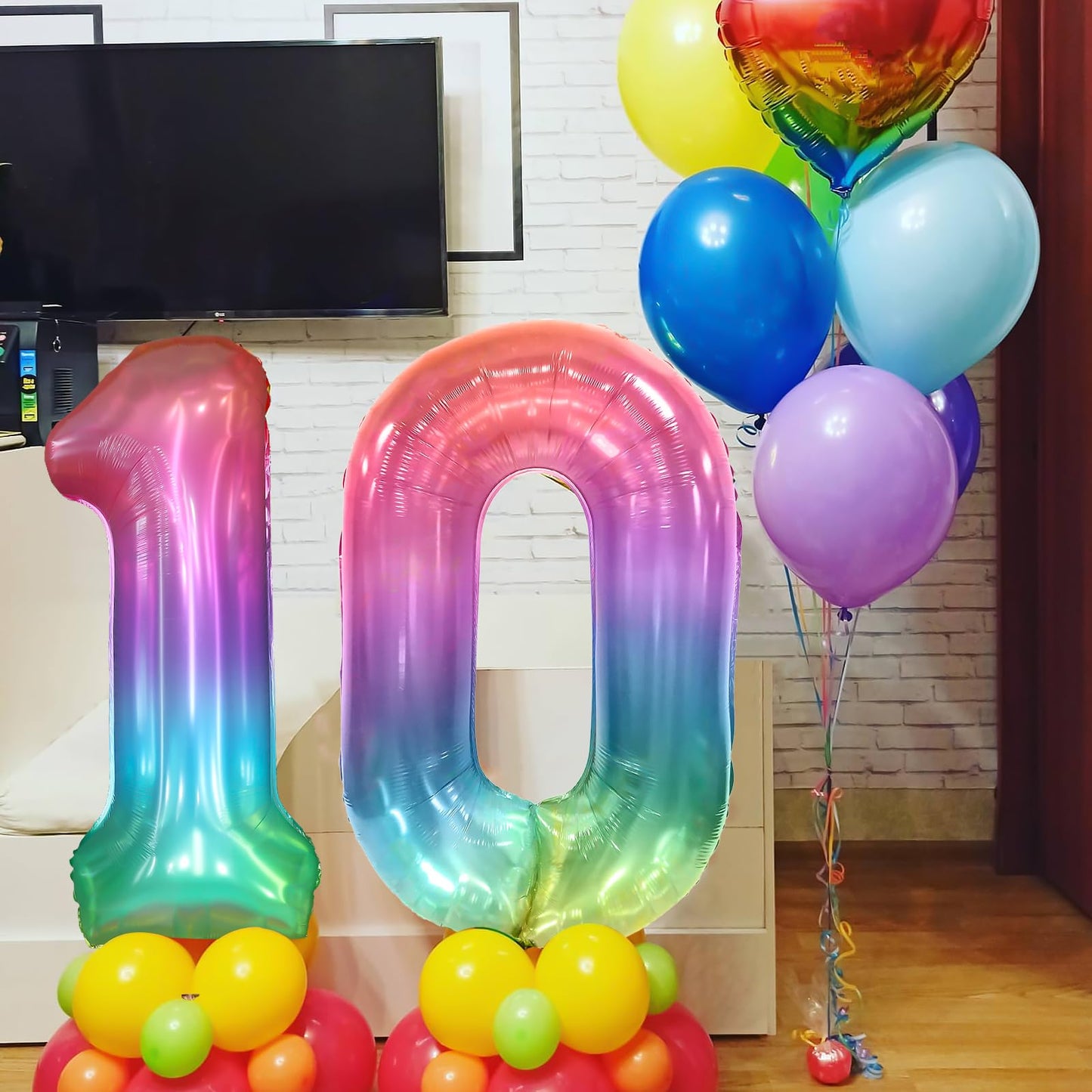 Paticool 40 Inch Rainbow Number Balloon 1, Large Number Foil Balloons Mylar For Girl Boy Birthday Party Celebration Decorations