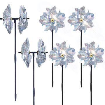 Battife 6 Sets Pinwheels For Yard And Garden, Double Sides Reflective Bird Deterrent Pinwheel, Large Silver Outdoor Sparkly Wind