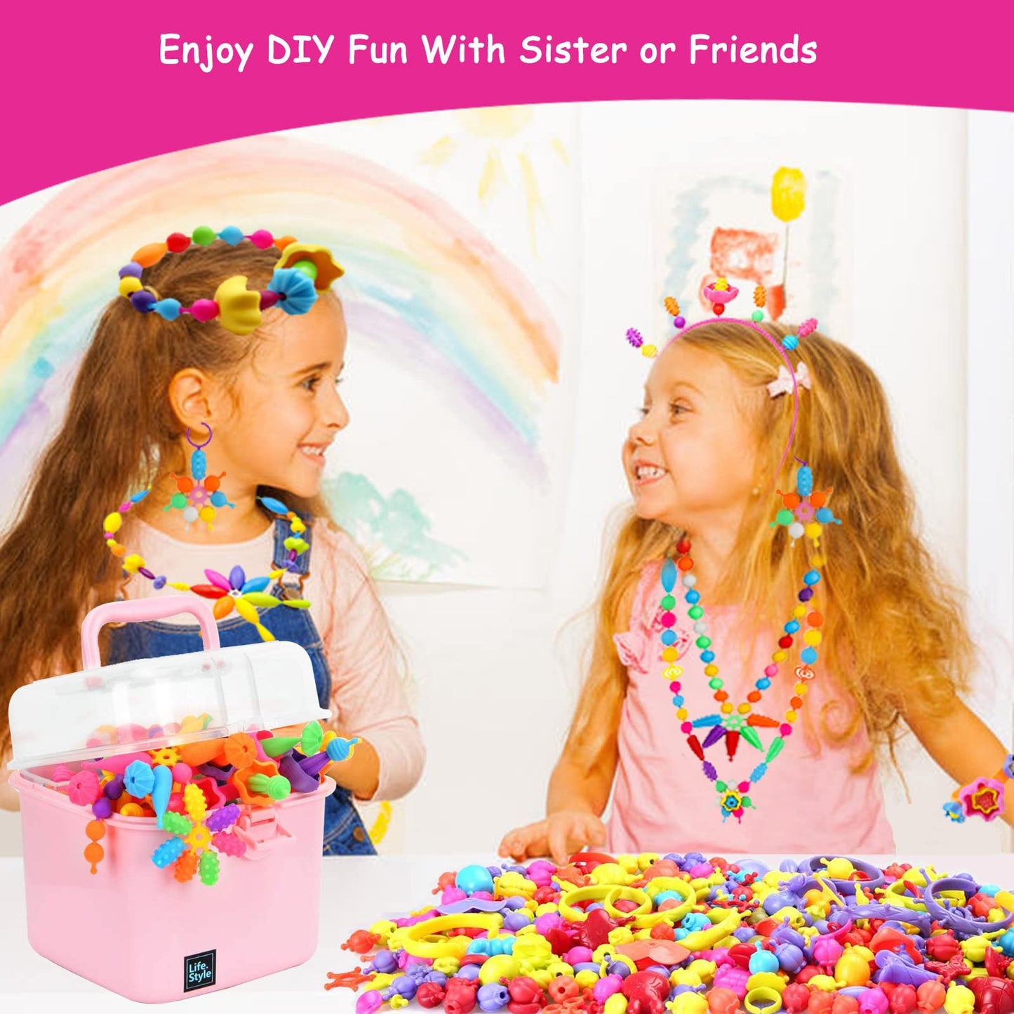 NIDOOT Pop Beads, Girls Jewelry Making Kit, Bracelet Making Kit for Girls, 550Pc+ Snap Beads for Kids, Girl Toys Age 4-5, 5 6 Ye