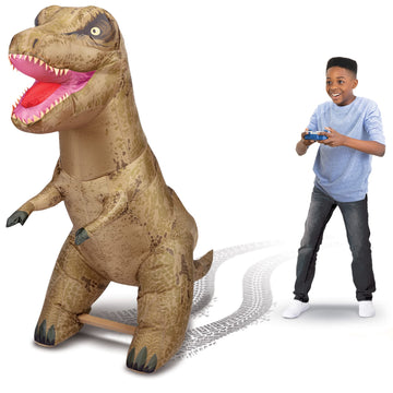 AIRTITANS Jurassic World Inflatable T Rex RC - 6 ft Long Nylon Dinosaur with Stomping & Roaring Action - Model 154231-1SOC