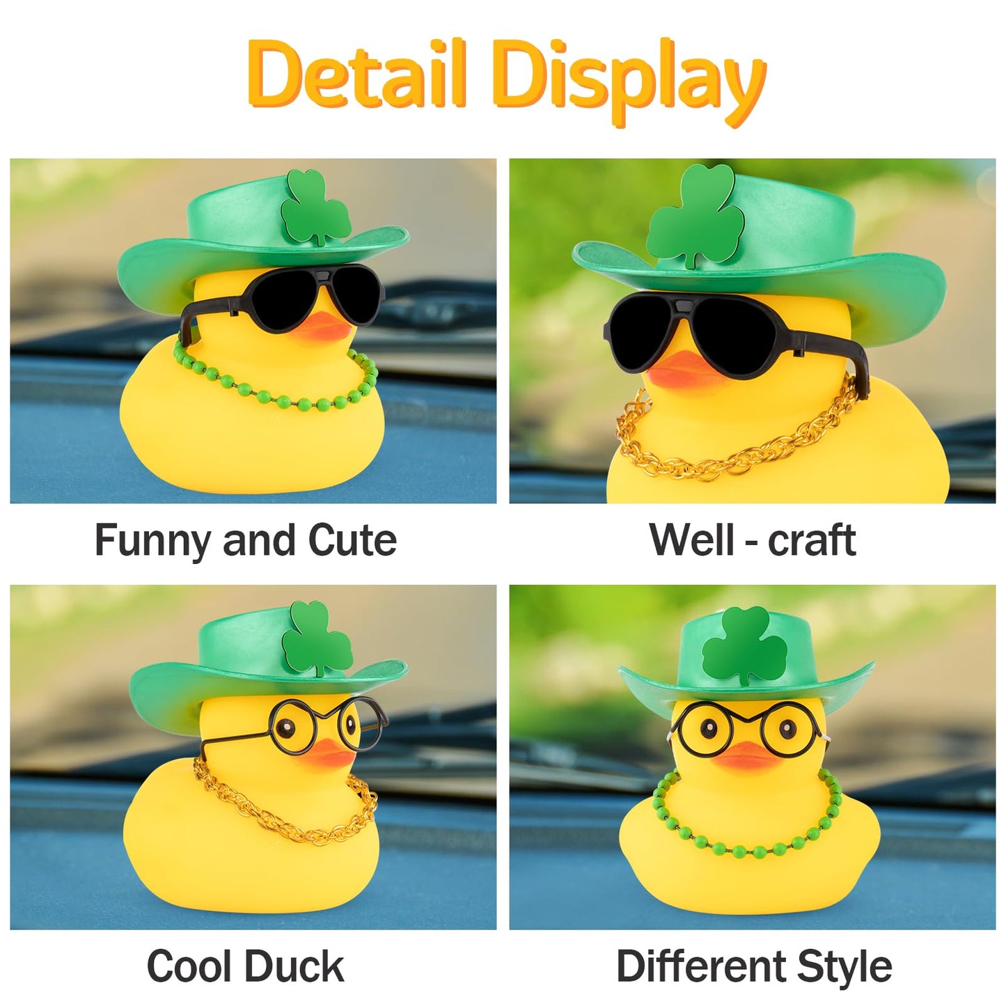 wonuu Rubber Duck St. Patrick's Day Decorations Patrick's Day Party Favors Supplies Duck Lucky Green Shamrocks Hat Car Rubber Du