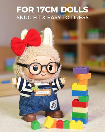 WASAFV Clothes for Labubu Outfits  Clothes for Labubu Clothes Set Fit 6.69''/17cm Doll Clothes Designer  enhanced Outfit with Accessories  Red Bow&Denim (NO Doll)