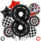 Race Car 8 Balloons, 40 Inch Racetrack Number 8 Balloon, Large Foil Mylar Racetrack Black 8 Balloon For 8 Year Old Birthday Race