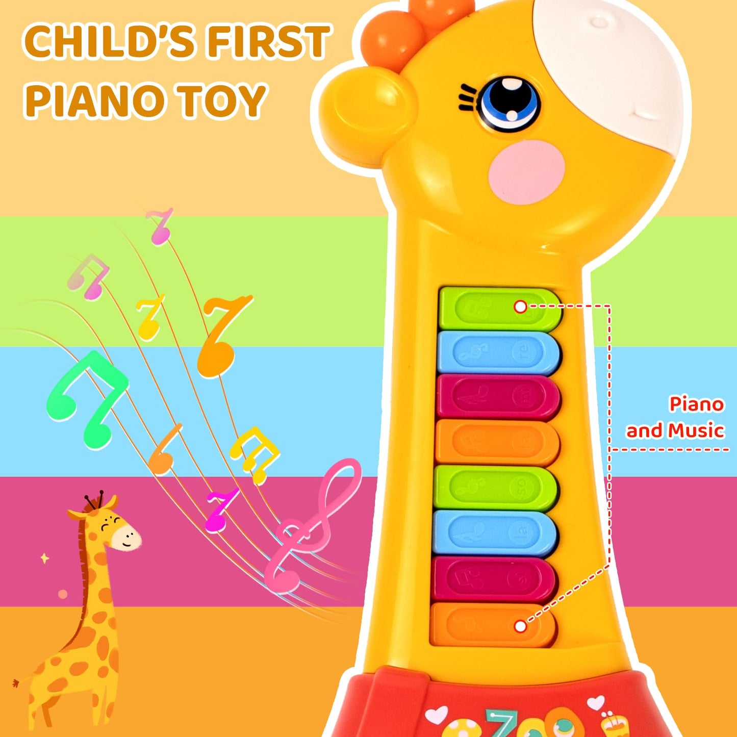 Marstone Musical Guitar Piano Toy for Toddlers 12-18 Months, Plastic, Small, Model ACC==8052B, Birthday Gift with Animal Sounds & Lights