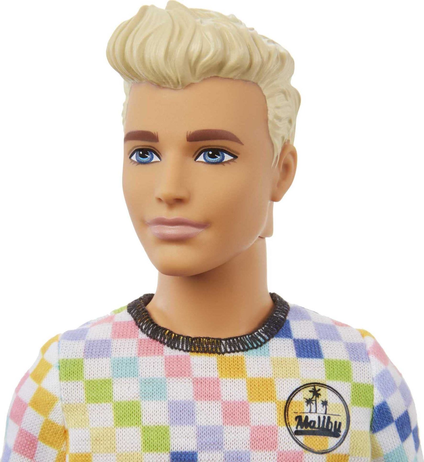 Barbie Ken Fashionistas Doll #174 With Sculpted Blonde Hair Wearing A Surf-Inspired Checkered Shirt, Stone Wash Denim Shorts & W