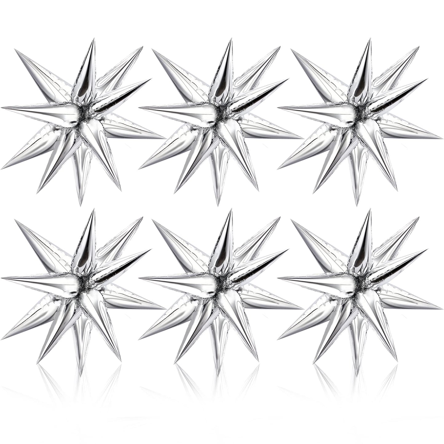 Novwang 75 Pcs Explosion Star Foil Balloons 12 Point Silver Starburst Cone Mylar Balloons For Party Supplies Christmas Birthday Wedding Baby Shower Photo Booth (Silver)