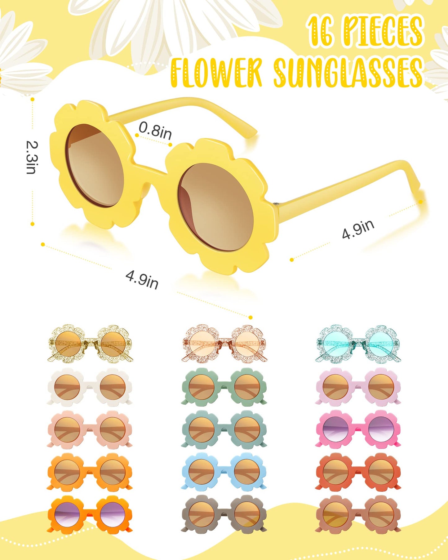 Chengu Retro Flower Sunglasses Daisy Flower Headbands Set Groovy Party Decorations Hippie Party Favors (Bright Style, 32 Pieces)