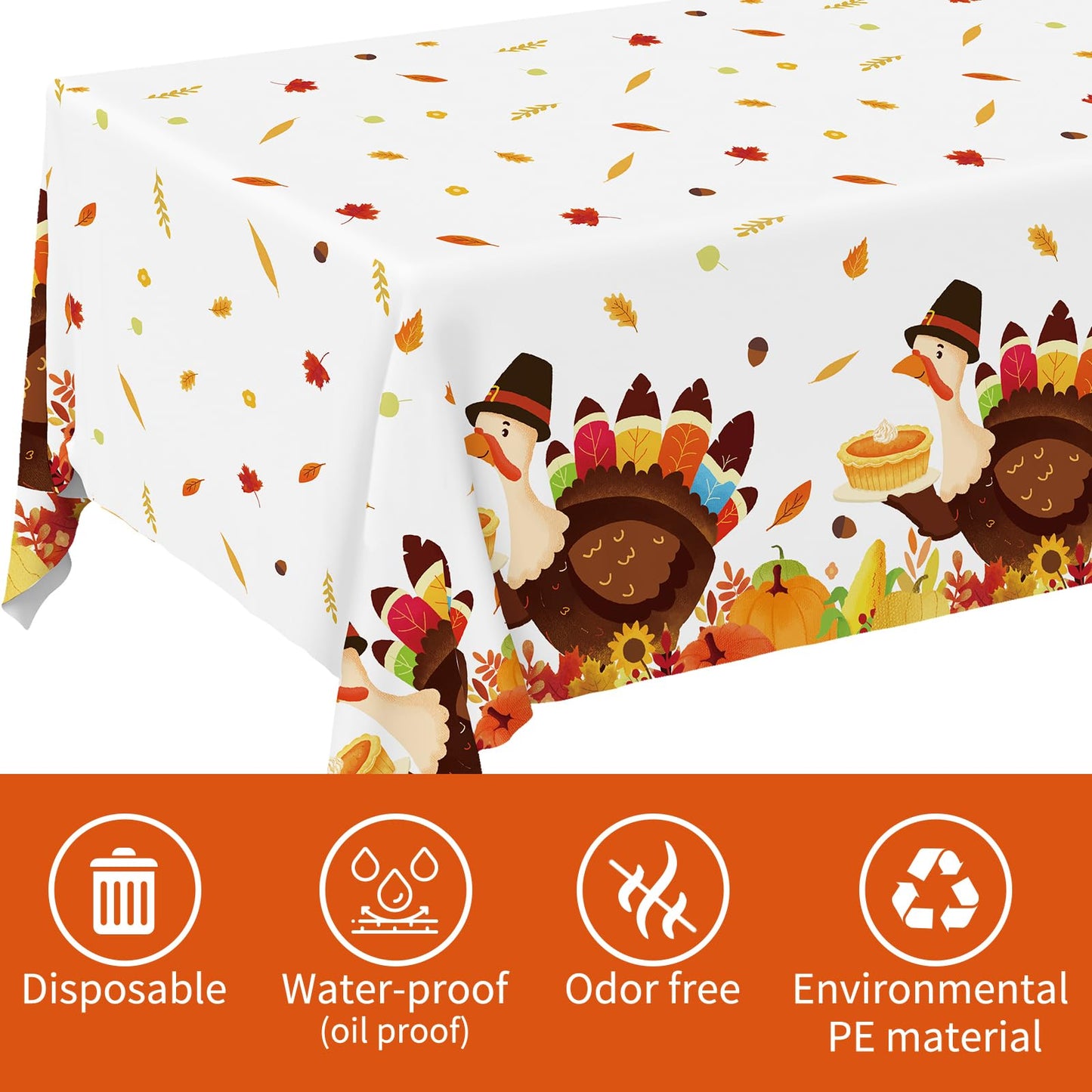 Thanksgiving Turkey Party Supplies - 2 Pack Disposable Plastic Tablecloth, 54   x108    Table Cover Ideal for Autumn and Thanksg