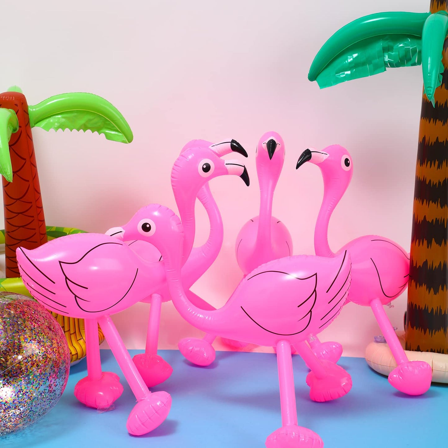 Yaomiao Inflatable Pink Flamingo Summer Beach Luau Birthday Party Accessories For Outdoor Indoor Hawaiian Party Decoration(24 Pi