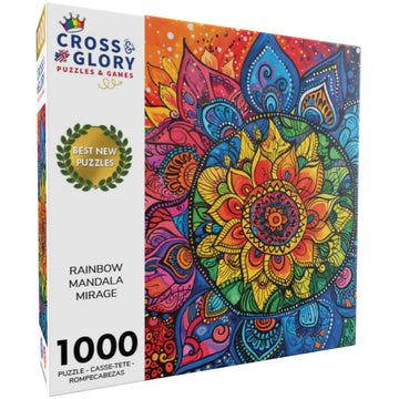 Cross & Glory 1000 Piece Jigsaw Puzzle - Rainbow Mandala Mirage, Large Size, Premium Quality, 20x27 Inches, 1.8mm Thick Cardboard