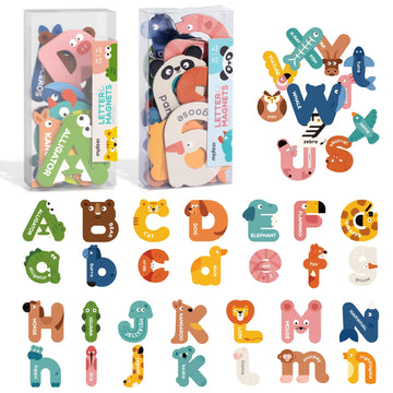 Mideer Magnetic Alphabet, 26 Uppercase & 26 Lowercase Letters, Cute Animal Magnets For Fridge, Educational Abc Spelling Learning Tools Games Toys Refrigerator Magnet For Kids, Toddlers 3 4 5 Years Old
