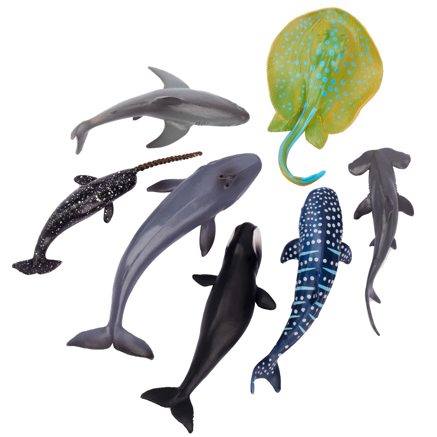 Toymany Mini Ocean Animal Figurines Set - 24 Realistic Plastic Cake Toppers for Kids' Parties, Gifts & School Projects - White