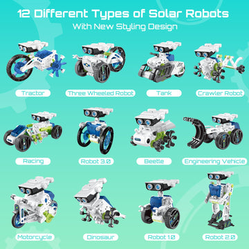 12 In 1 Solar Robot Kit, Diy Solar Power Building Kit With Solar Panel And Battery Power, Education Science Experiment Birthday Idea Gifts Toy For Kids 8 9 10 11 12 Years Old-Green