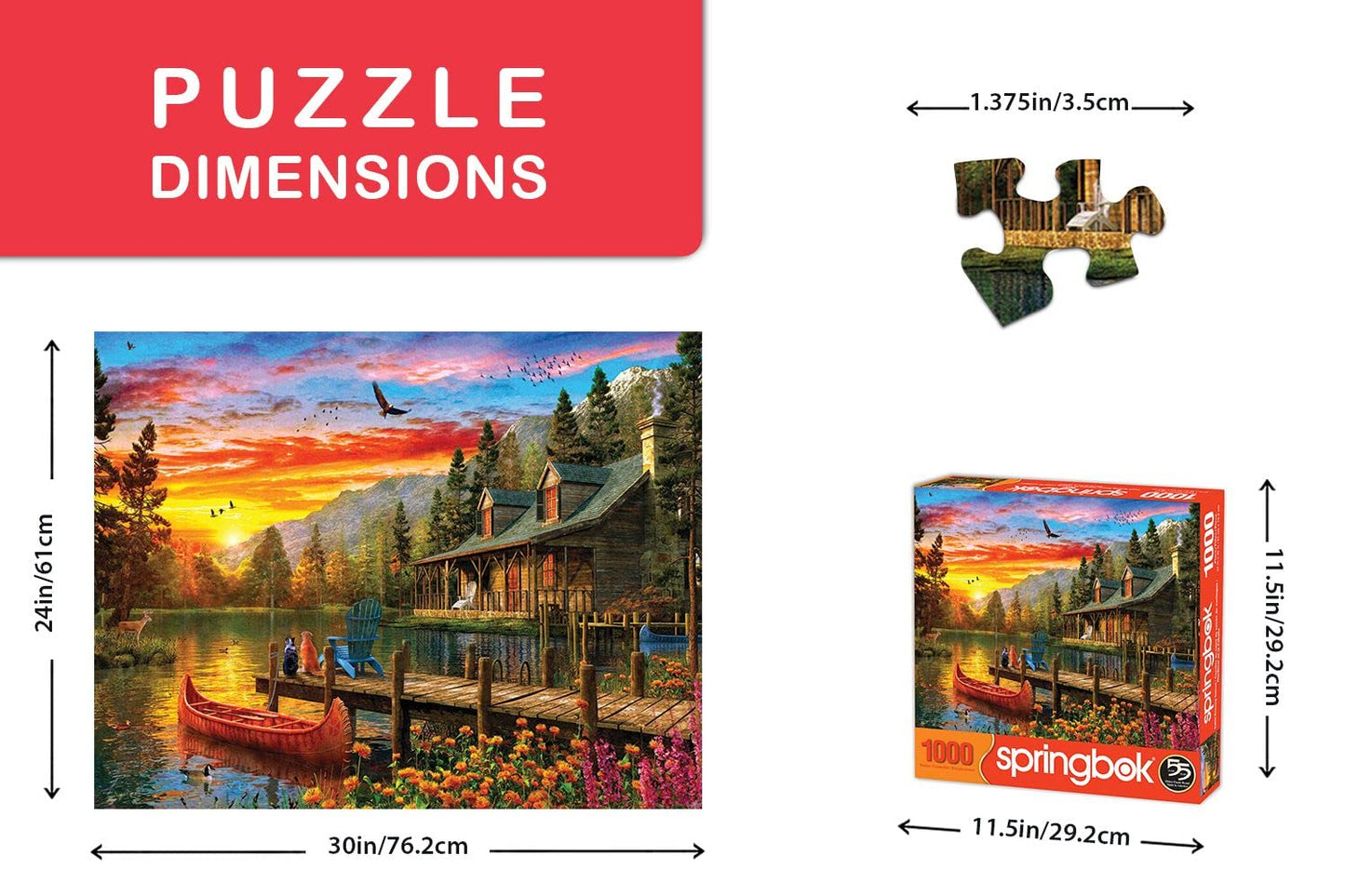 Springbok'S 1000 Piece Jigsaw Puzzle Cabin Evening Sunset - Made In Usa
