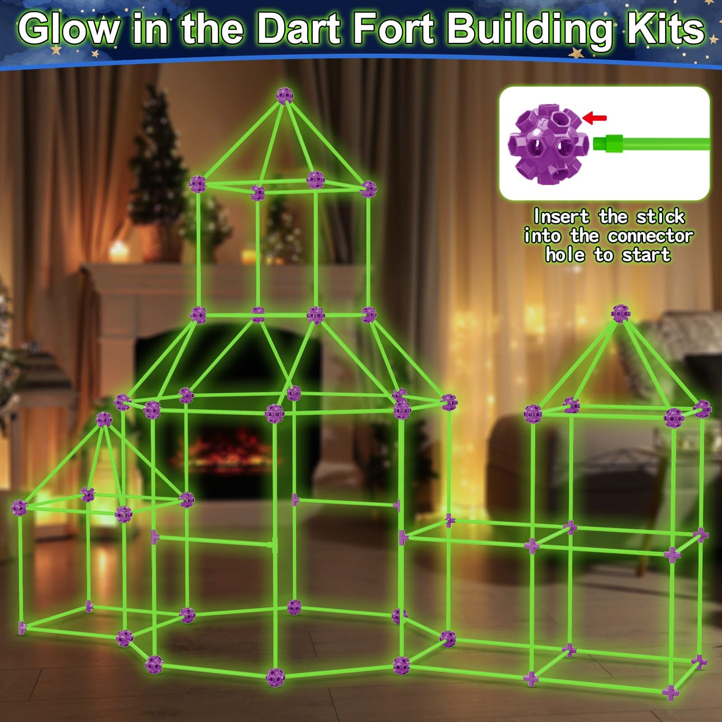V-Opitos 180 Pack Glow In The Dart Fort Building Kits For Kids Age 4, 5, 6, 7, 8+ Years Old, Stem Building Toys For Diy Castles, Tunnels, Ideal Christmas, Birthday Gifts For Boys & Girls