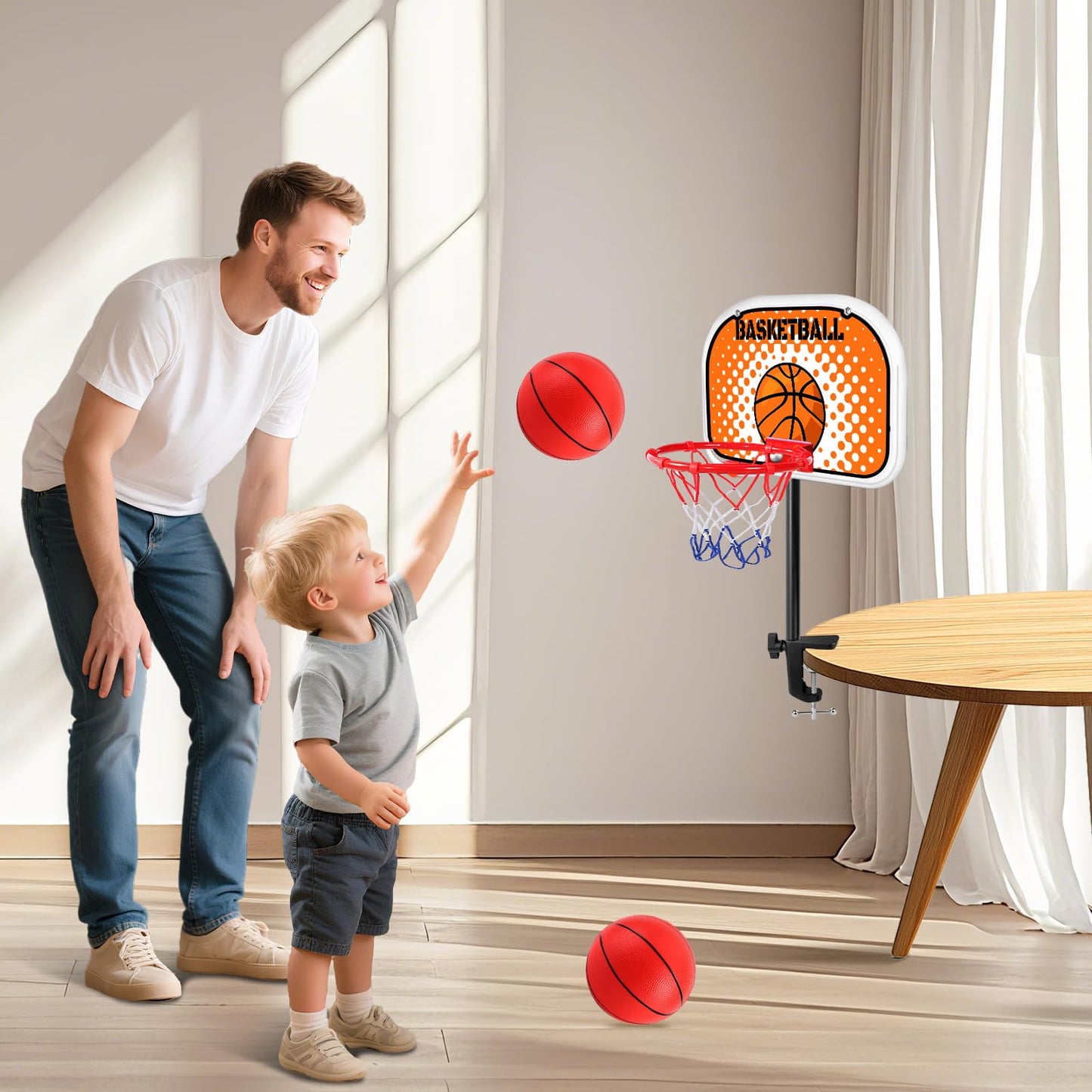 NZQXJXZ Indoor Basketball Hoop Tabletop Basketball Hoop Indoor with Clips Mini Desktop Basketball.Hoop Set with Two Balls Mini Hoops for Desk Table Bedroom Basketball Toys for Kids and mature-themed