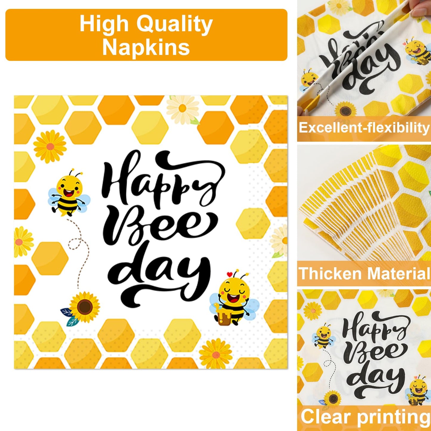 Qyeahkj 100 Pcs Bee 1St Birthday Party Supplies Paper Plates And Napkins Disposable Bee First Birthday Tableware Decorations For