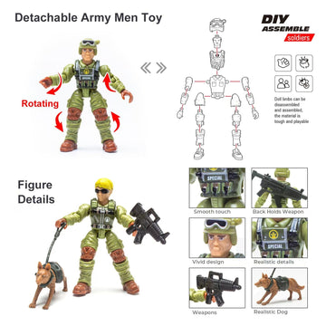 Baimiby Army Men Action Figures Toy Soldiers for Boys Age 4-7 Military Playset 6Pcs Army Toys with 2 Dog Figures and 6  Army Toy Set Birthday for Toddler 3+