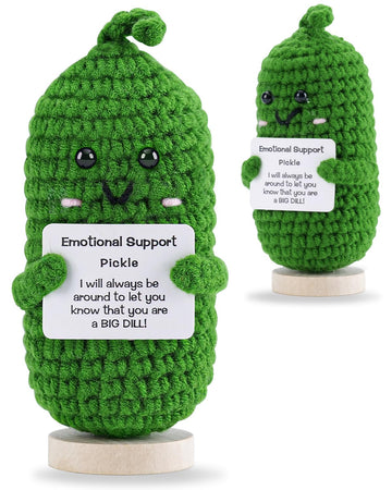 Jelutar Mini Funny Positive Potato, 3 Inch Knitted Doll With Positive Card For Cheer Up Gifts And Party Decorations, Cute Positive Potato Crochet Doll For Birthday Gifts (Pickle With Base)